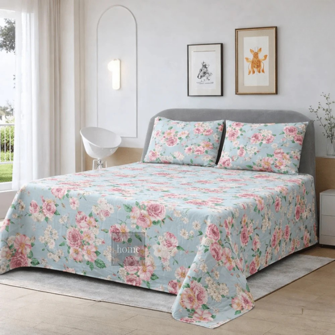 Luxury Floral Printed Bedsheet (3pcs)