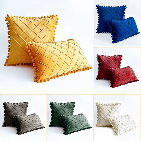 Pleated Cushion Cover with pom pom lace