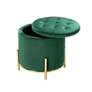 Velvet Round Storage Ottoman with Removable Lid, Gold Metal Legs - myhomestore.com.pk