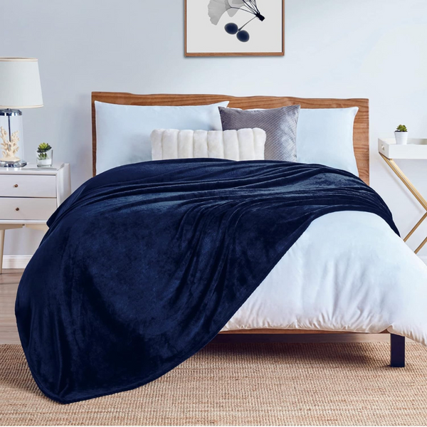Soft Flannel Fleece Blanket In Gray  ( Navy )