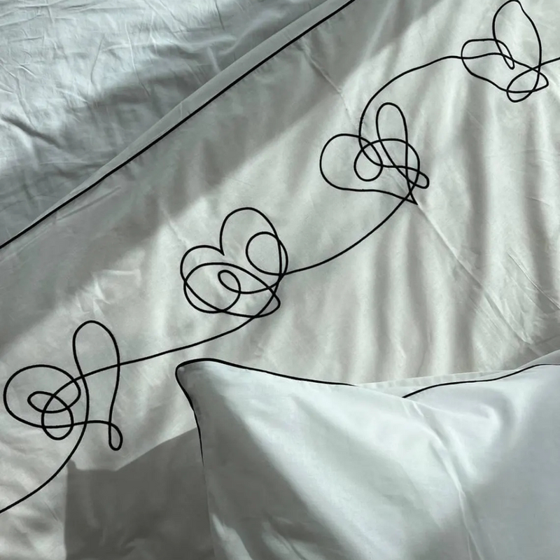 Stylish Pink Heart Embroidery Duvet Set- Perfect Gift for Couples & Newlyweds