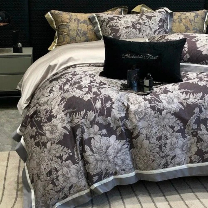 Flowers Leaves Soft Fabric Printed Bedding Duvet Set
