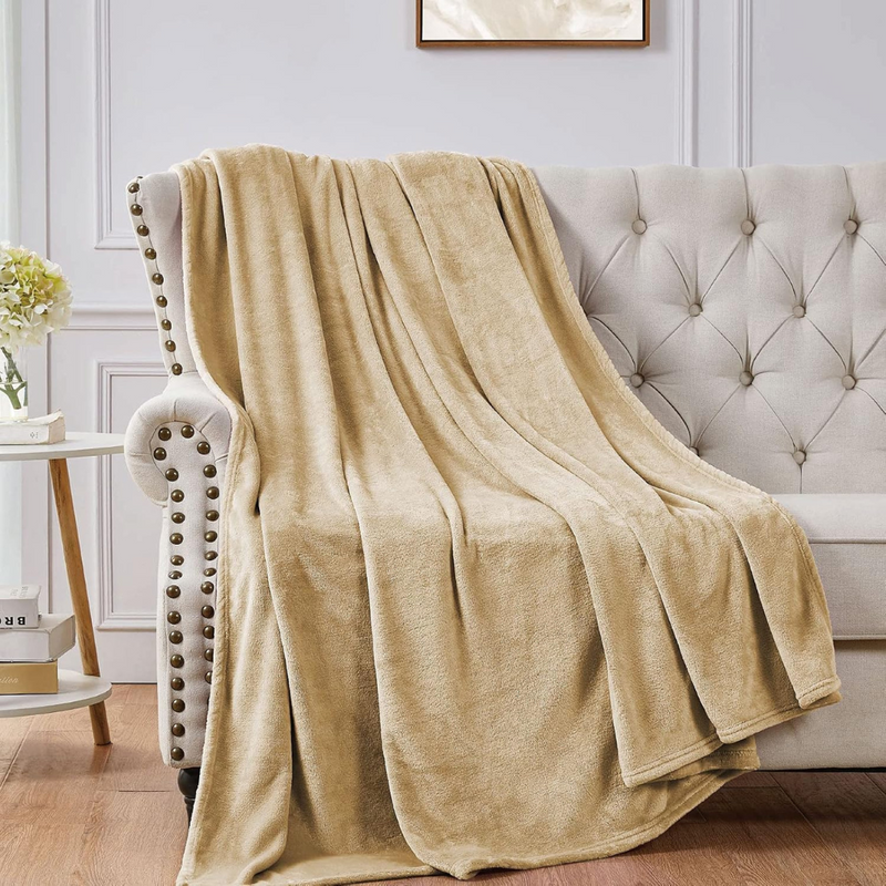 Soft Flannel Fleece Blanket In Beige