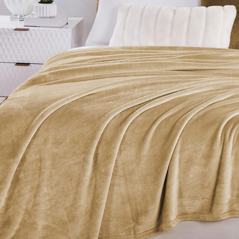 Soft Flannel Fleece Blanket In Beige