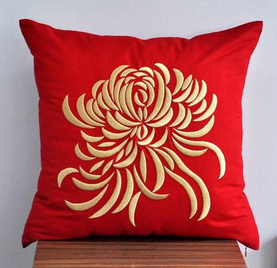 Embroidered Cushion Cover (Red)