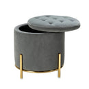 Velvet Round Storage Ottoman with Removable Lid, Gold Metal Legs - myhomestore.com.pk