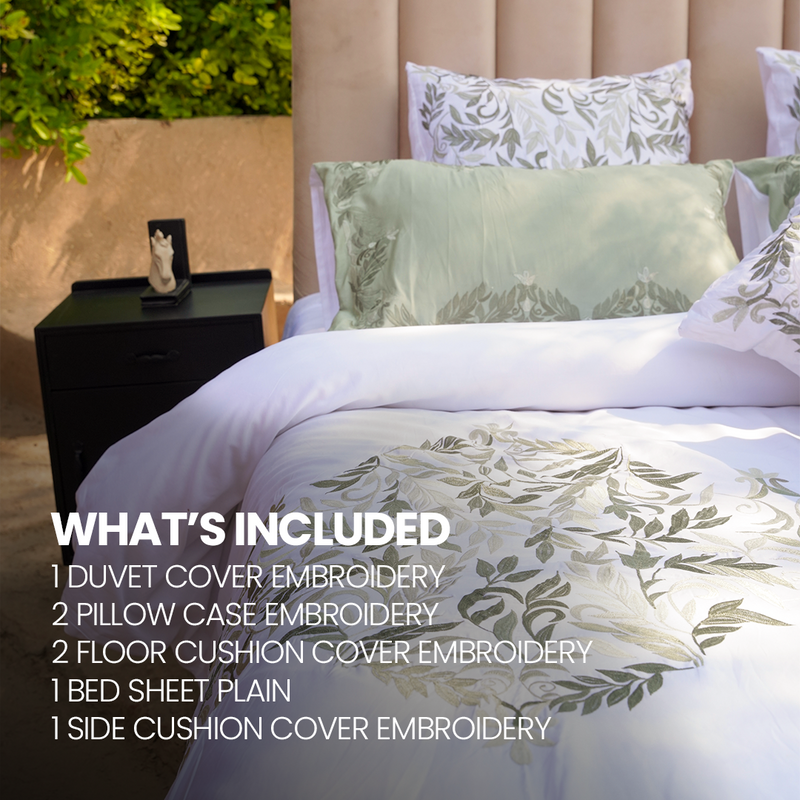 Luxury Green Cotton Satin Embroidery Duvet Set