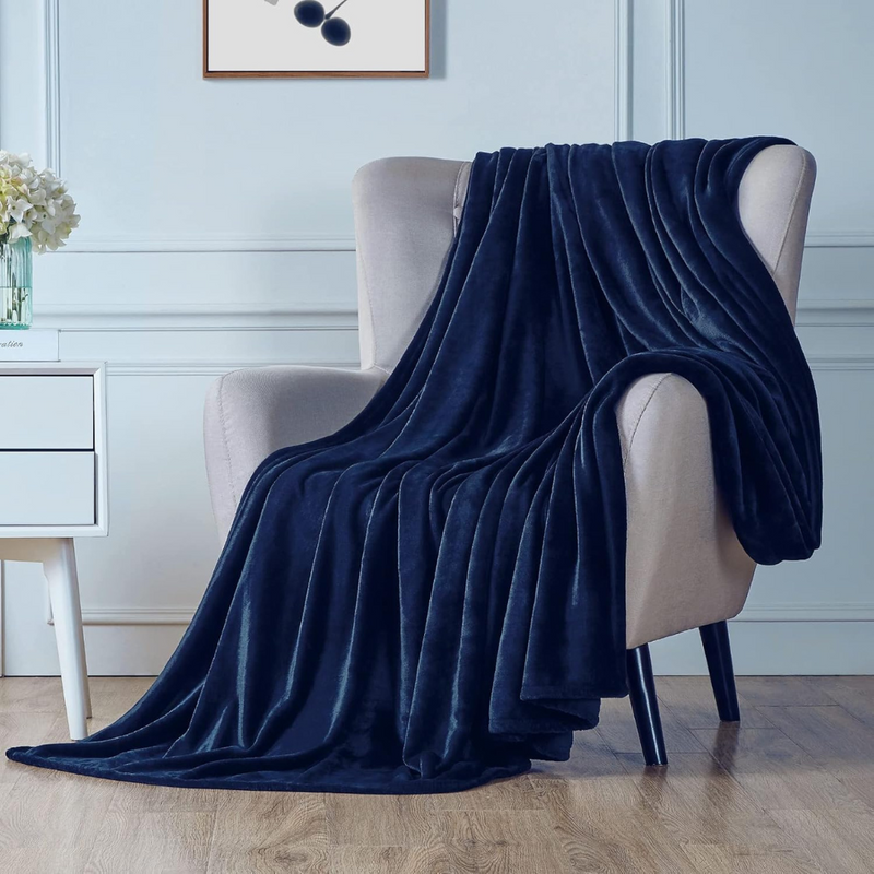 Soft Flannel Fleece Blanket In Gray  ( Navy )