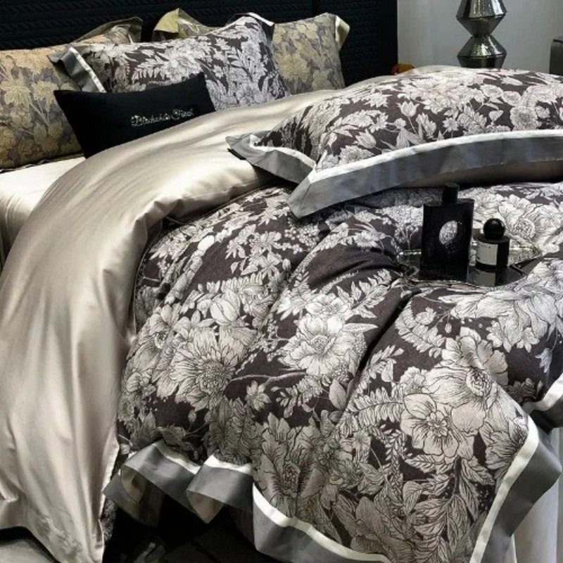 Flowers Leaves Soft Fabric Printed Bedding Duvet Set