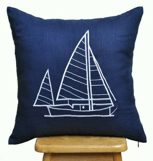 Ship Embroidered Cushion Cover