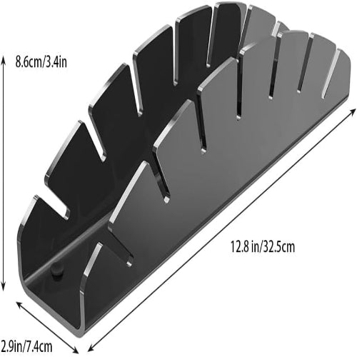 Black metal bracket with dimensions labeled on a white background