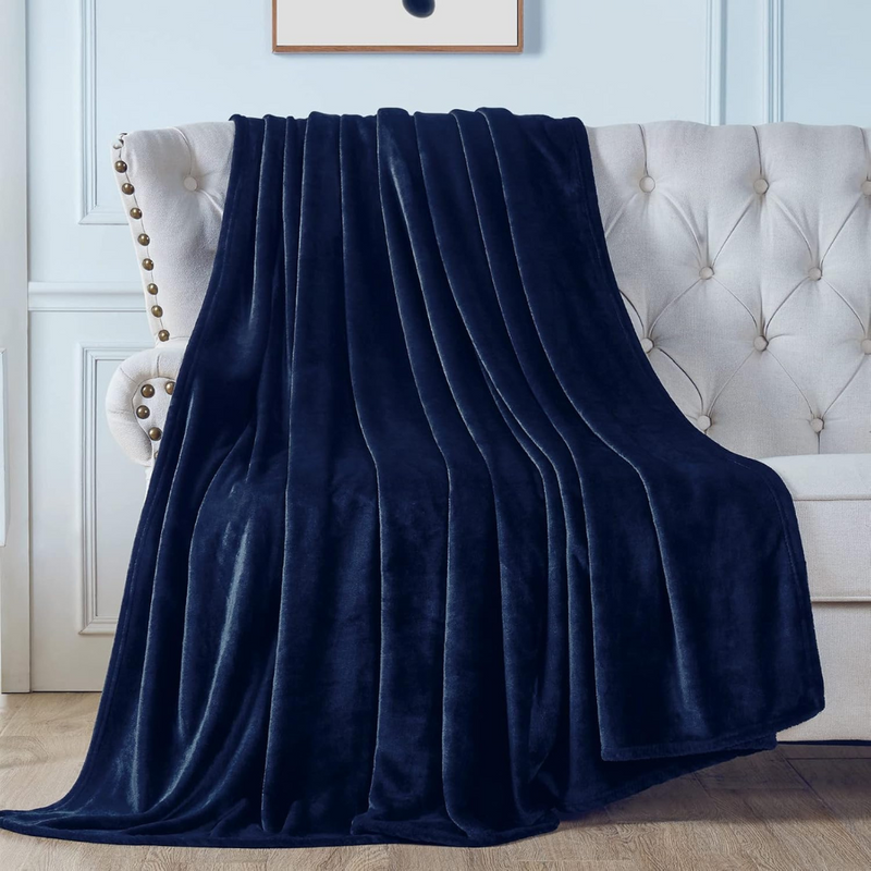 Soft Flannel Fleece Blanket In Gray  ( Navy )