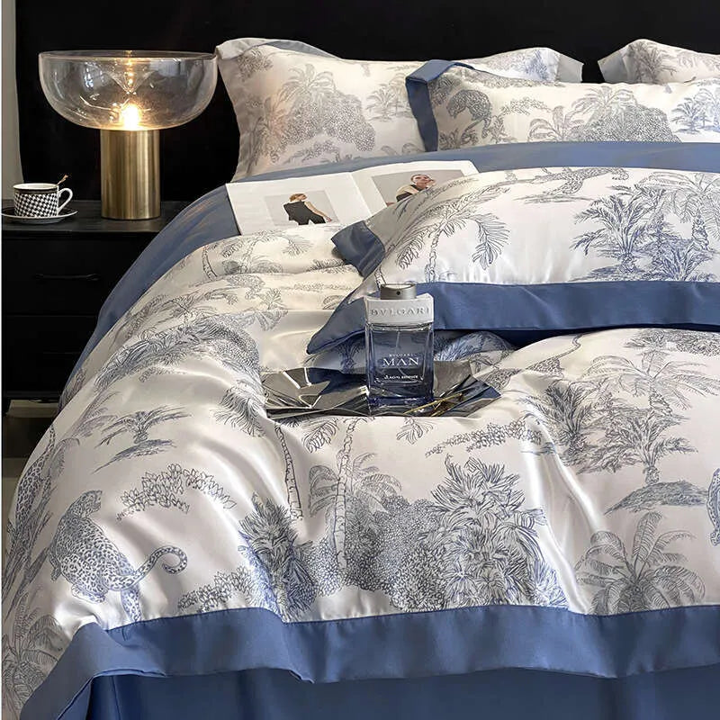 Forest Plants Leopard Printed Duvet Set