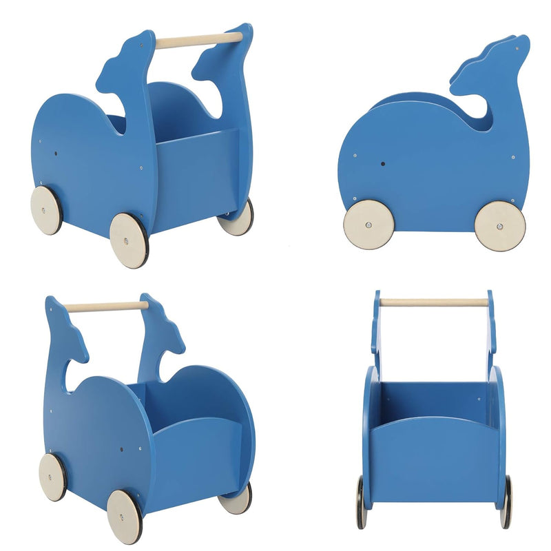 Blue Whale 2-in-1 Baby Learning Walker Wooden Strollers