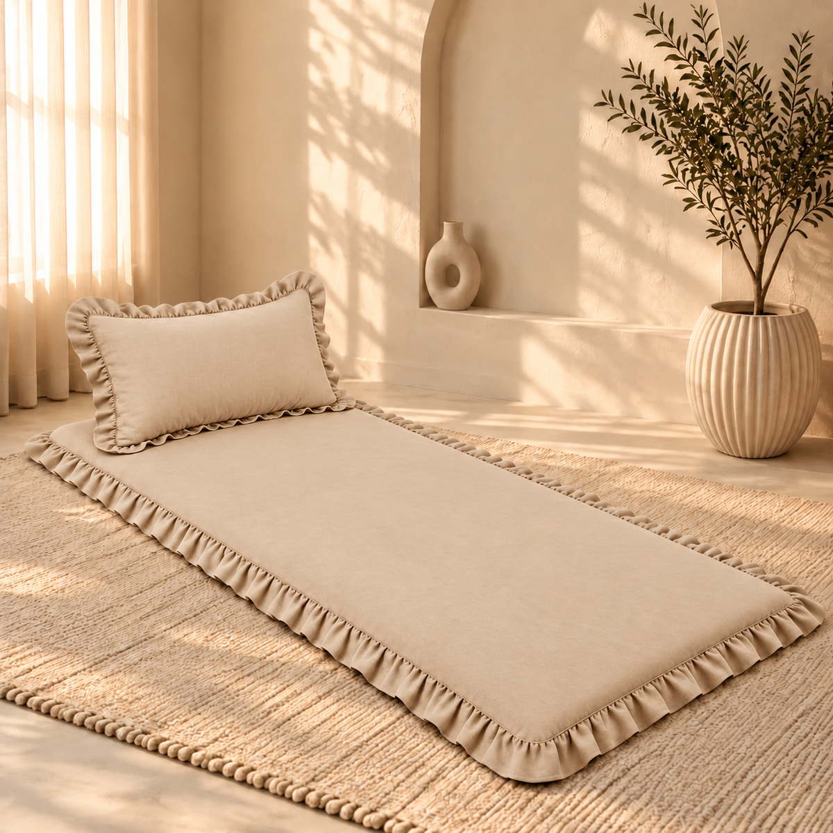 Luxury Ruffled Floor Mattress with Pillow