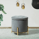 Velvet Round Storage Ottoman with Removable Lid, Gold Metal Legs - myhomestore.com.pk