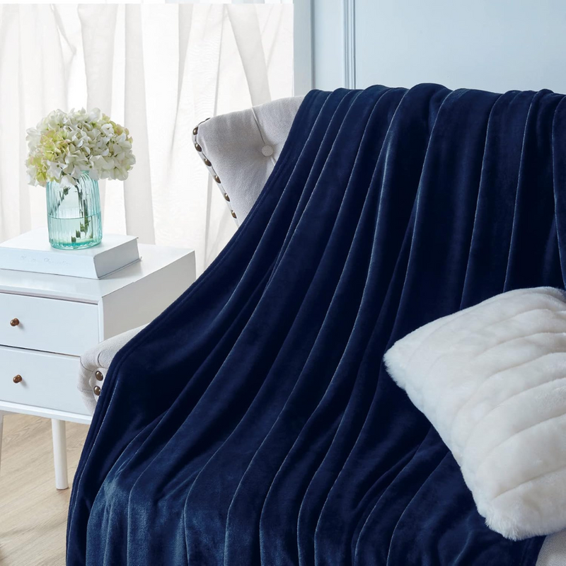 Soft Flannel Fleece Blanket In Gray  ( Navy )