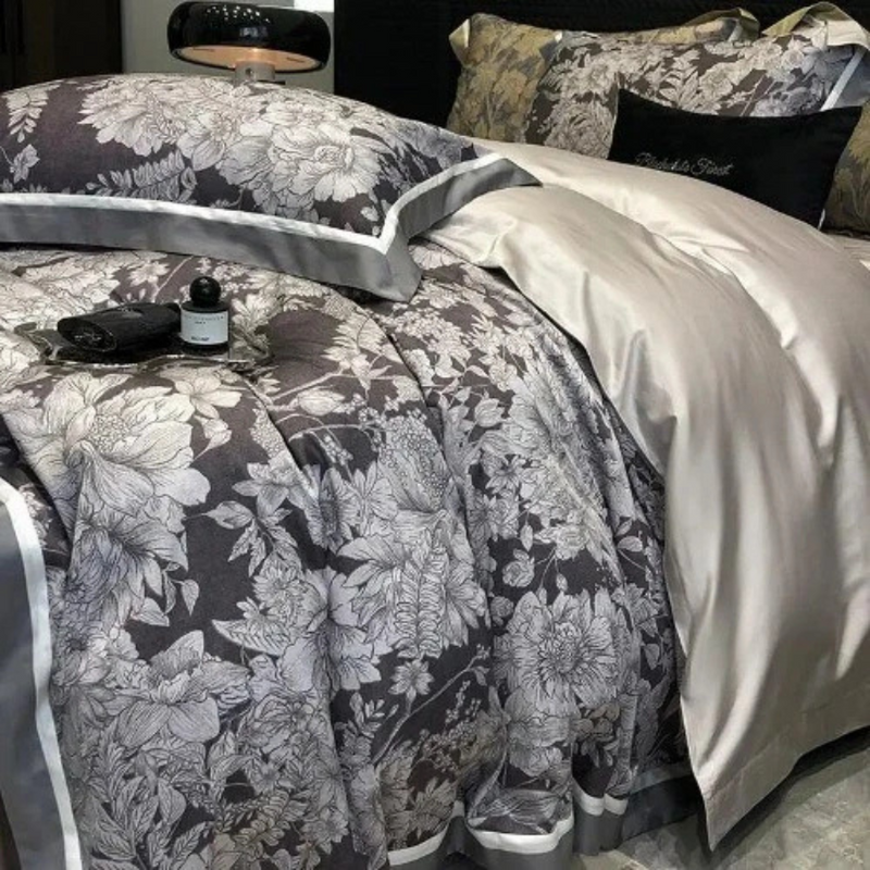 Flowers Leaves Soft Fabric Printed Bedding Duvet Set