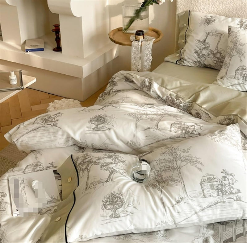 Retro Pastoral Style Printed Bedding Duvet Set