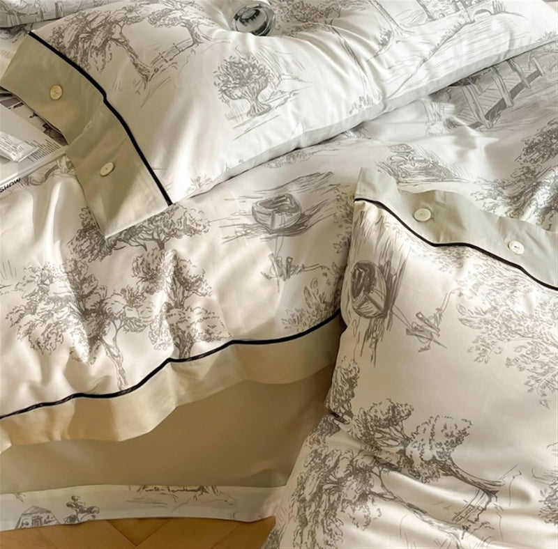 Retro Pastoral Style Printed Bedding Duvet Set