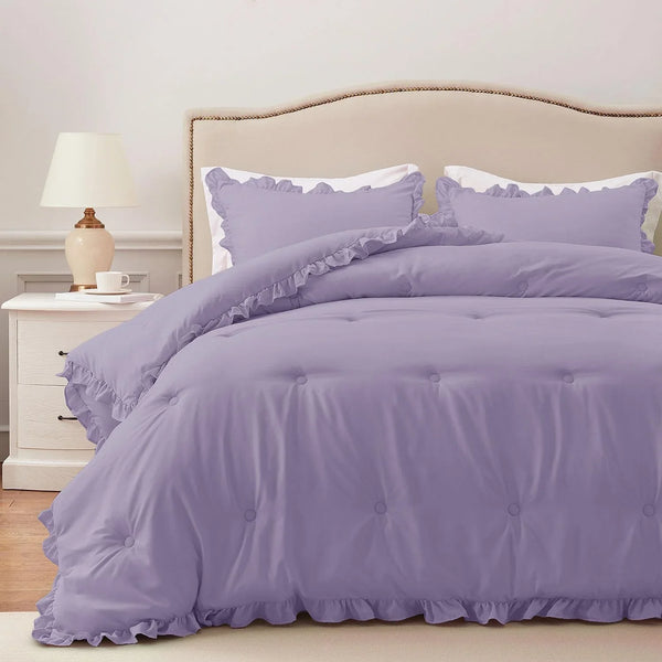 Purple Ruffle Comforter Set