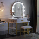White Vanity Mirror with Lights and Table Set with Drawers, - myhomestore.com.pk