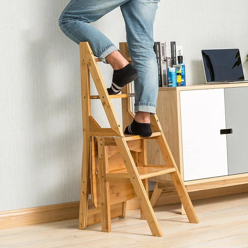 Folding Ladder Chair, Protable 4-Step Library Ladder