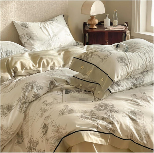 Retro Pastoral Style Printed Bedding Duvet Set