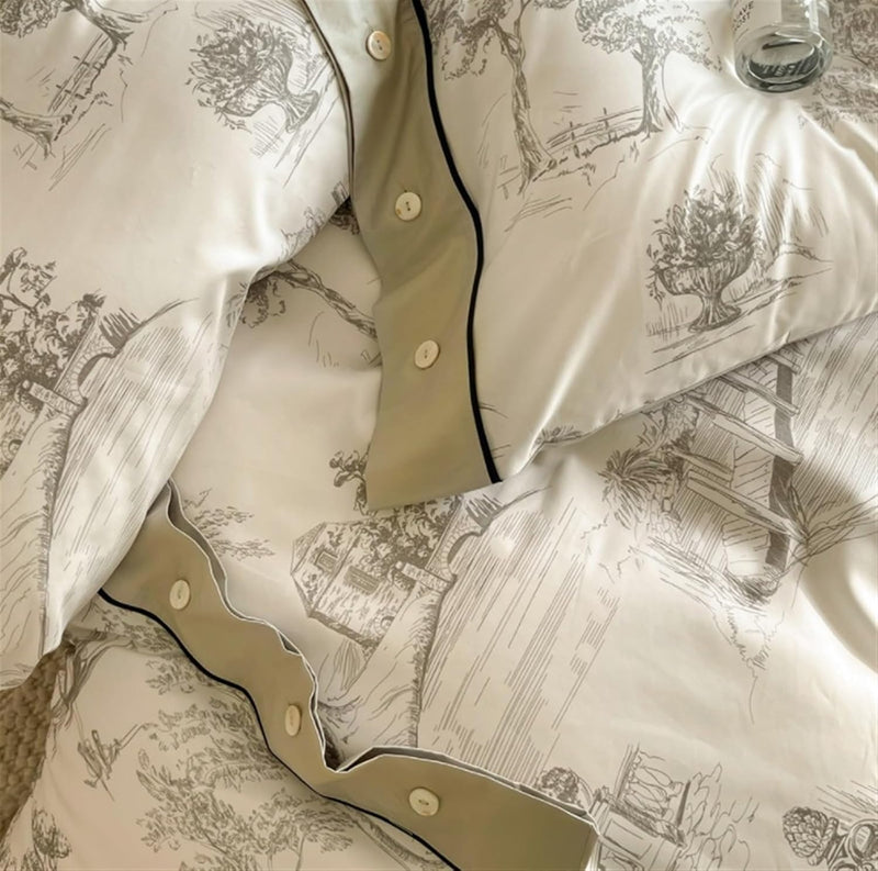 Retro Pastoral Style Printed Bedding Duvet Set