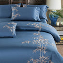 Luxury Blue Cotton Satin Embroidery Duvet Set - myhomestore.com.pk