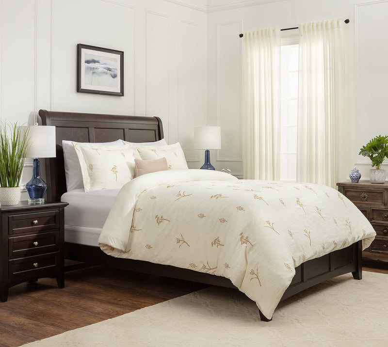 Floral Leaf Embroidered Duvet Cover