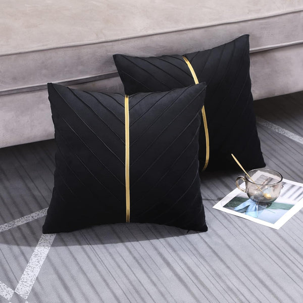 Pleated Cushion Cover With Golden Ribbon