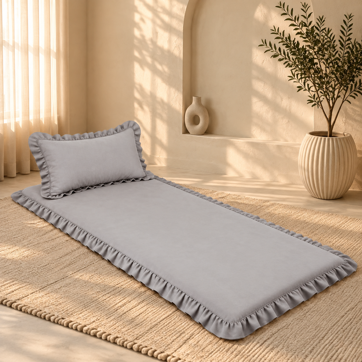 Luxury Ruffled Floor Mattress with Pillow