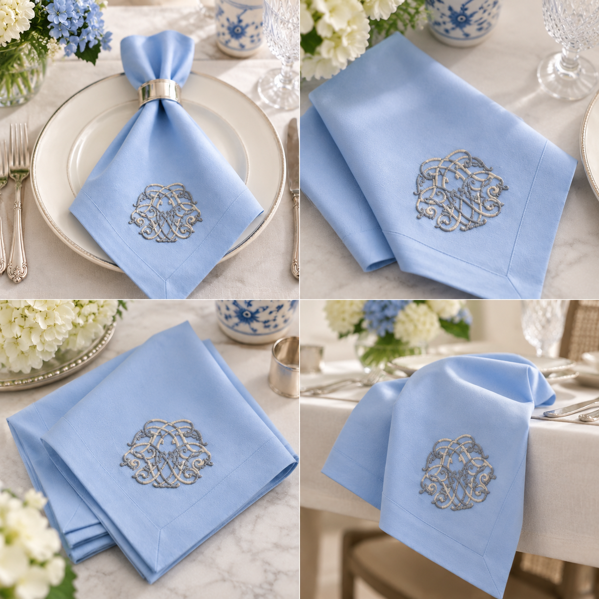 Premium Embroidered Blue Linen Style Napkin