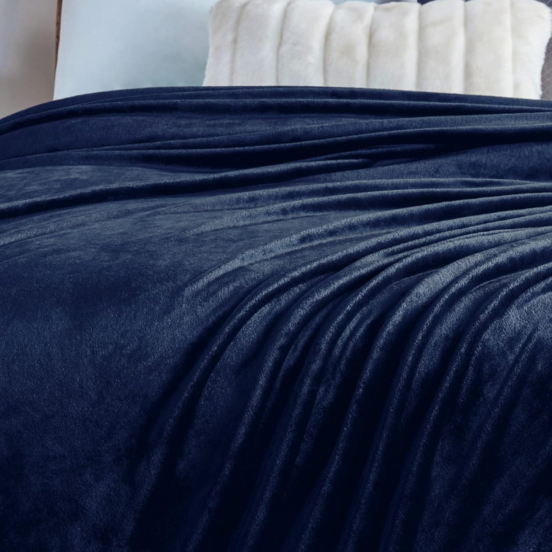Soft Flannel Fleece Blanket In Gray  ( Navy )