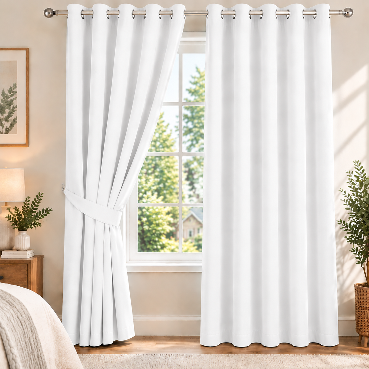 Plain Dyed Eyelet Curtain with Lining (pure-white ) – Pack of 2