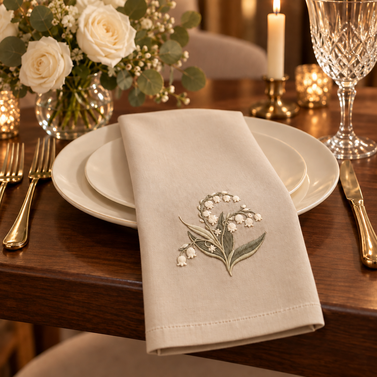 Premium Cotton Table Mat with Embroidered Floral Design