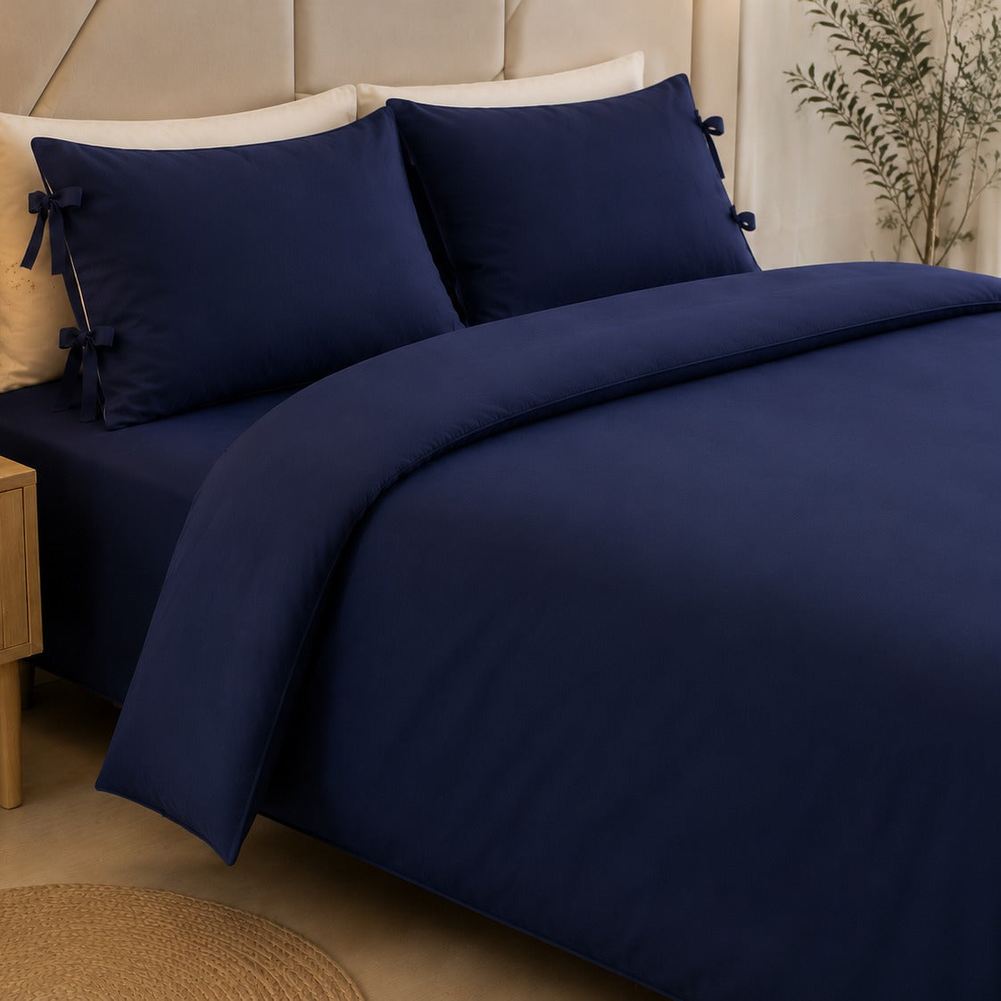 Navy Elegant Minimal Bedroom Bedding (1 Duvet + 2 Pillow Covers)
