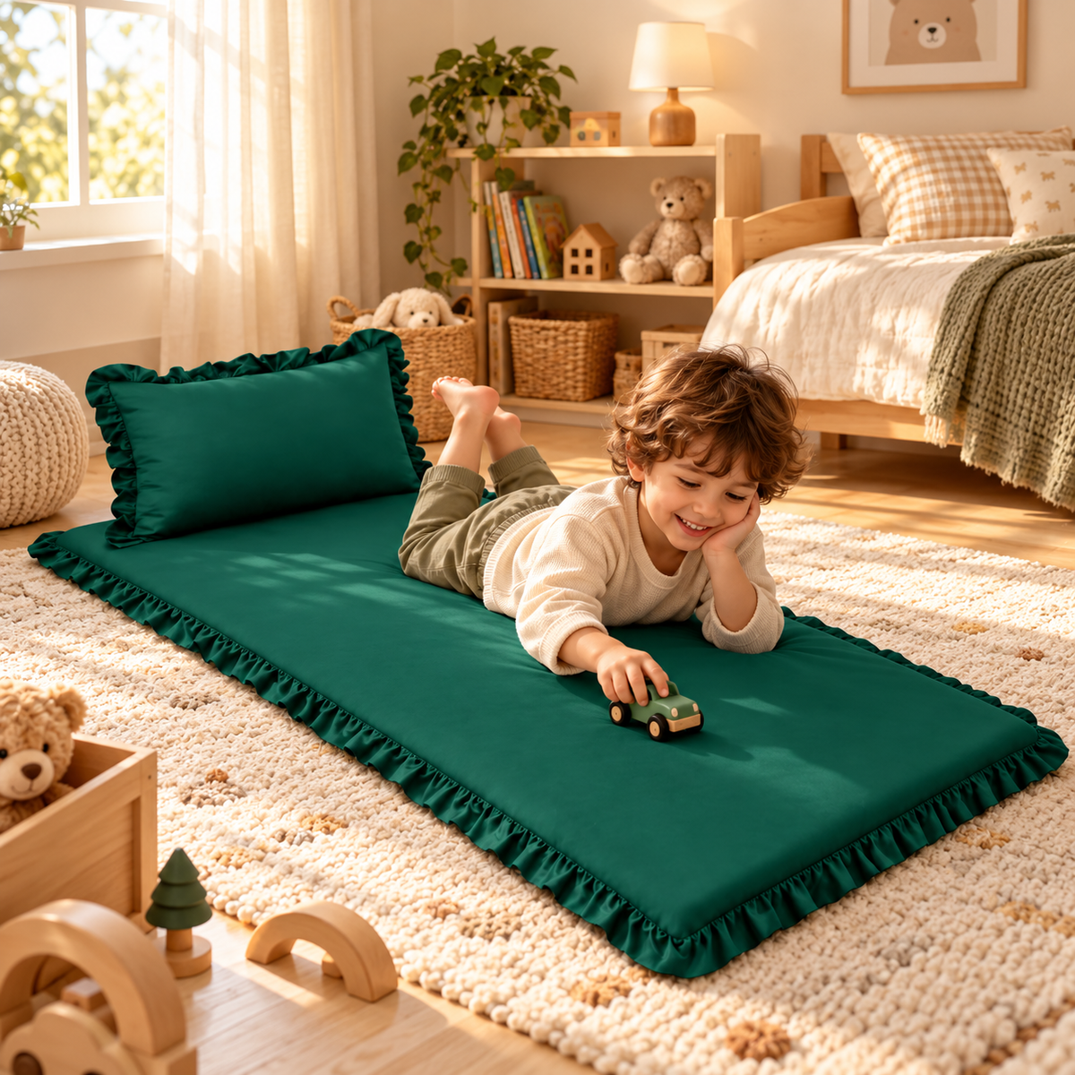 Luxury Ruffled Floor Mattress with Pillow
