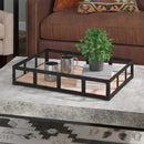 Black and Brown Rectangle Iron and Wood Tray - myhomestore.com.pk