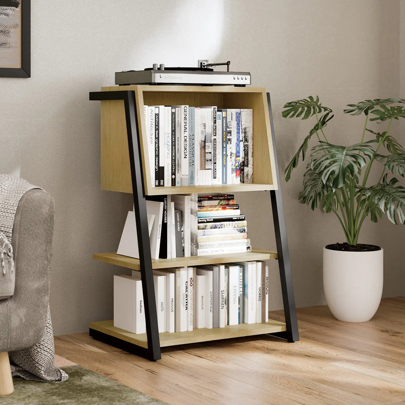4 Tier Industrial Bookcase, Ladder Book Shelf with Storage Organizer