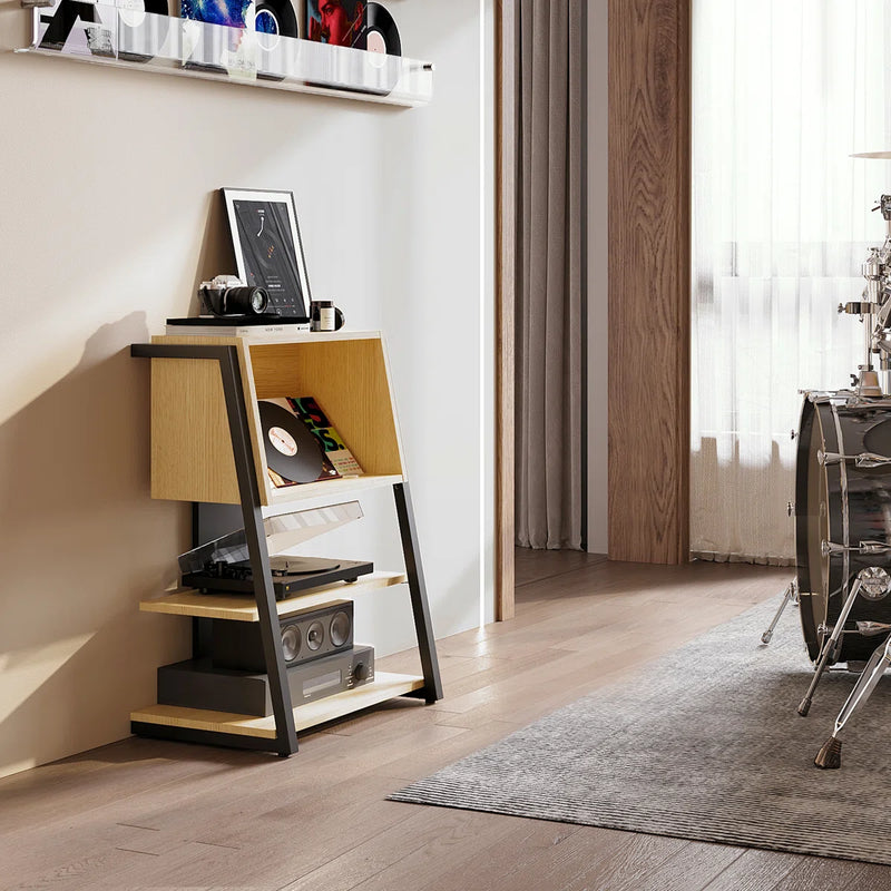 4 Tier Industrial Bookcase, Ladder Book Shelf with Storage Organizer