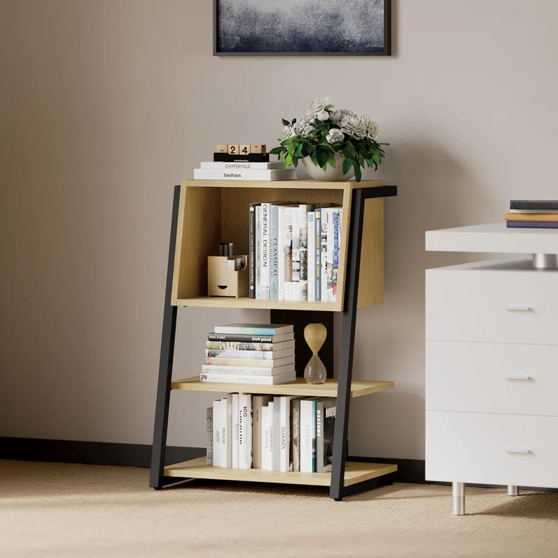 4 Tier Industrial Bookcase, Ladder Book Shelf with Storage Organizer