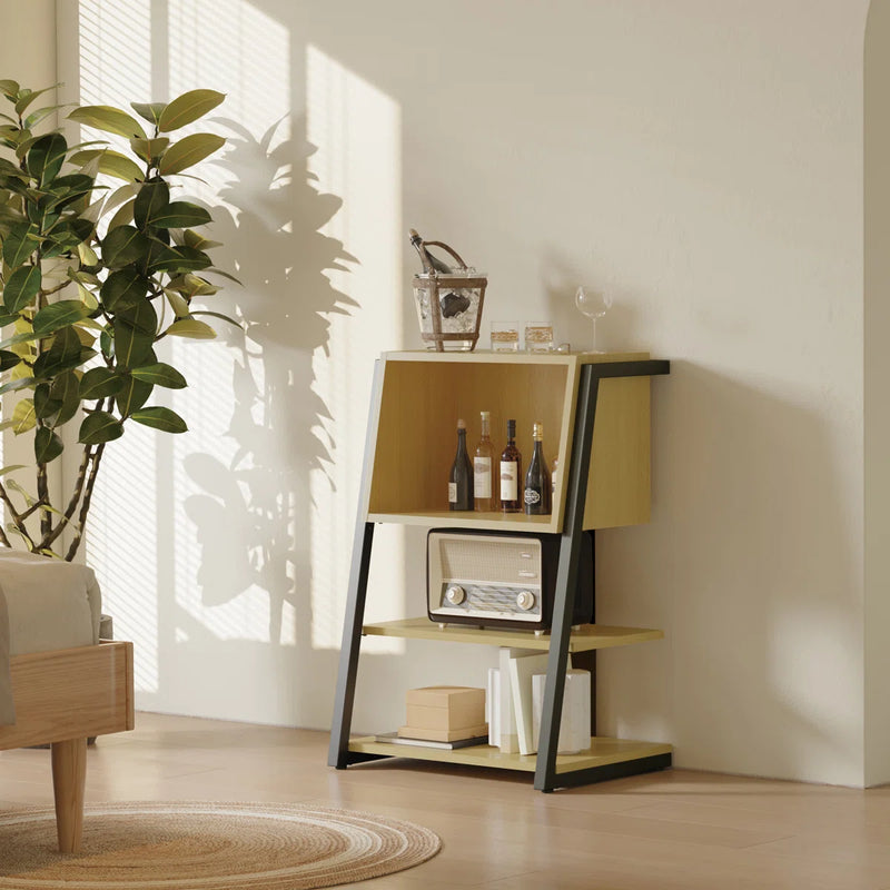 4 Tier Industrial Bookcase, Ladder Book Shelf with Storage Organizer