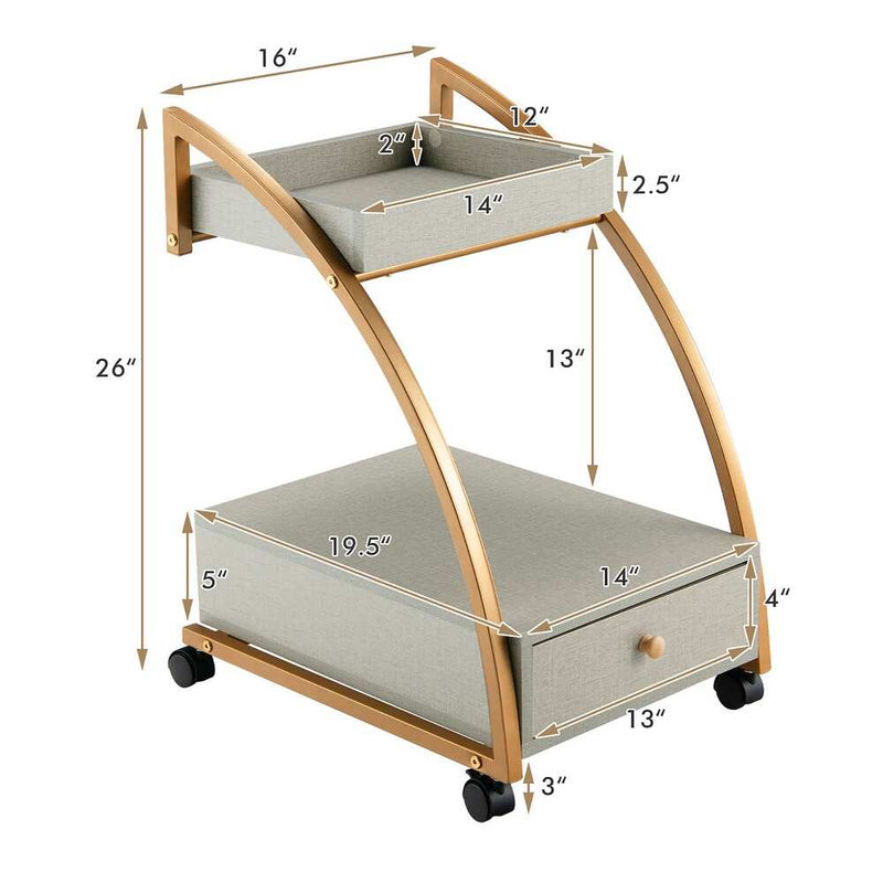 Costway Rolling End Table with Storage Drawer Tray
