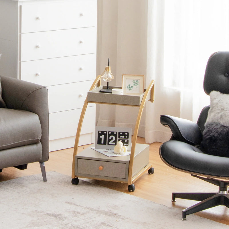 Costway Rolling End Table with Storage Drawer Tray