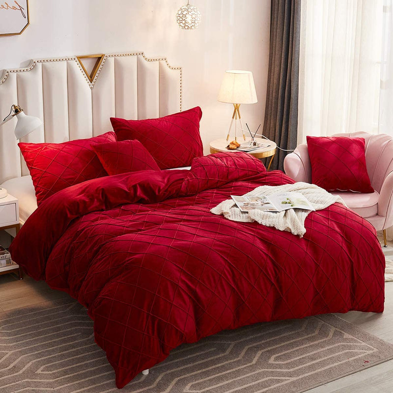 Velvet Pinch Pleats Duvet Set