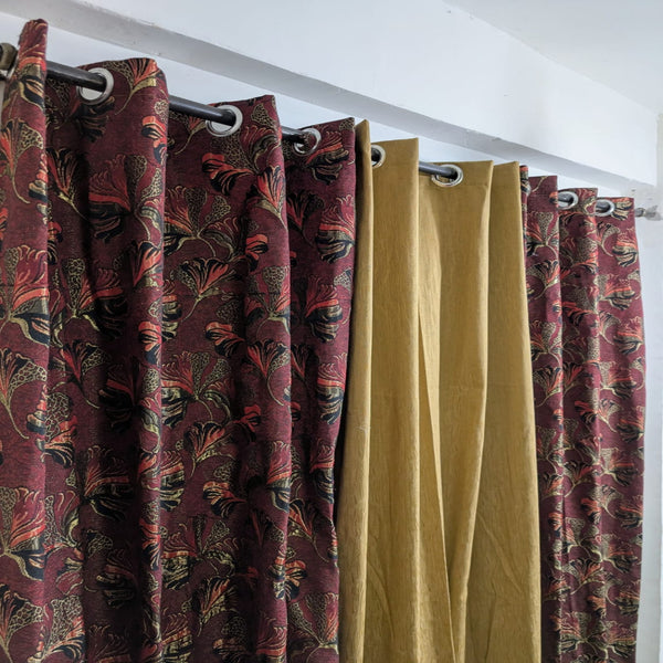 Heritage Floral Jacquard Printed Curtain  – Set of 3 Printed Panels