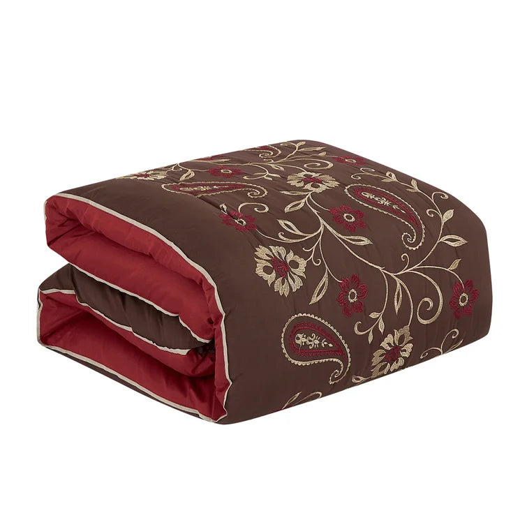 Maroon with Brown Combo Embroidery Duvet Set