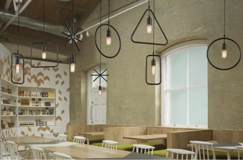 Wrought iron restaurant cafe retro geometric chandelier rectangle / square / triangle / rice/around shape